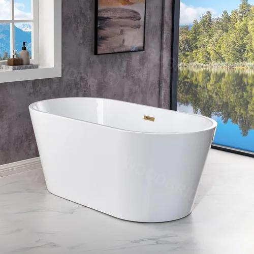 Miniatura 2 de WOODBRIDGE BTA1702-BG - Bañera de acrílico independiente de 54 pulgadas con desbordamiento y drenaje de oro cepillado