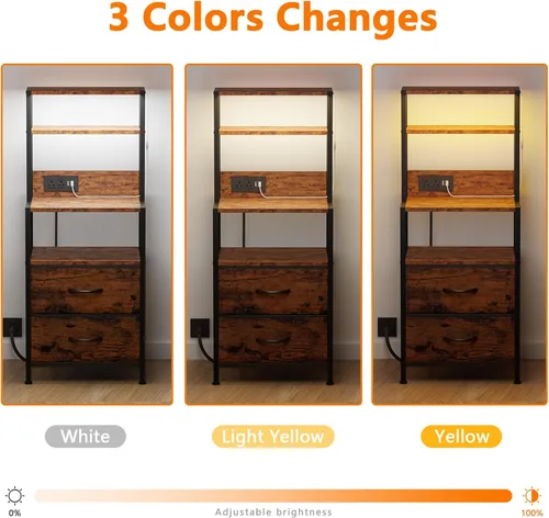 Miniatura 6 de Furnulem Cómoda industrial para dormitorio, mesita de noche de 39 pulgadas de alto con 2 cajones y estación de carga, mesita de noche