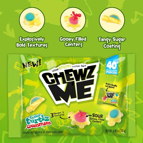 Miniatura 3 de ChewzMe Tangy Turtlz - Gomitas rellenas de gelatina con forma de tortuga envueltas individualmente en varios sabores, 8.46 onzas (paquete de 1)