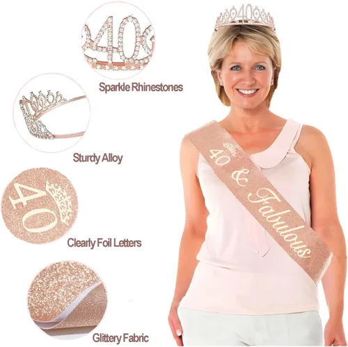 Miniatura 2 de Decoraciones de cumpleaños número 40 para mujer, que incluyen corona/tiara, banda, adorno para pastel y velas, regalos de cumpleaños número 40
