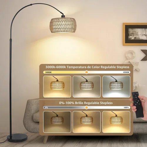 Miniatura 2 de Lámparas de pie arqueadas para sala de estar con 3 temperaturas de color, lámpara de pie negra con control remoto y bombilla LED regulable, lámpara