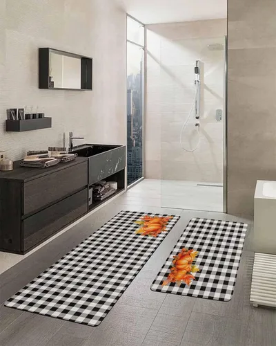 Miniatura 2 de Buffalo - Tapete de baño negro a cuadros para bañera, antideslizante, de secado rápido y absorbente, de tierra de diatomeas, tapete lavable