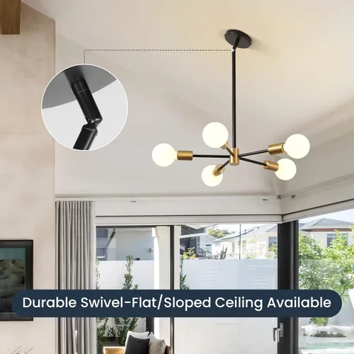 Miniatura 2 de RUIYEY Lámpara Sputnik Moderna, Lámpara de Techo Semiempotrada Negra y Dorada, Candelabros de Mediados de Siglo para Dormitorio, Comedor, Isla
