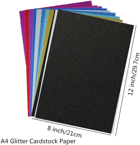 Miniatura 2 de Baisunt 20 hojas de papel de cartulina con purpurina negra para proyectos de arte DIY, álbum de recortes, decoración de cumpleaños y bodas 250GSM