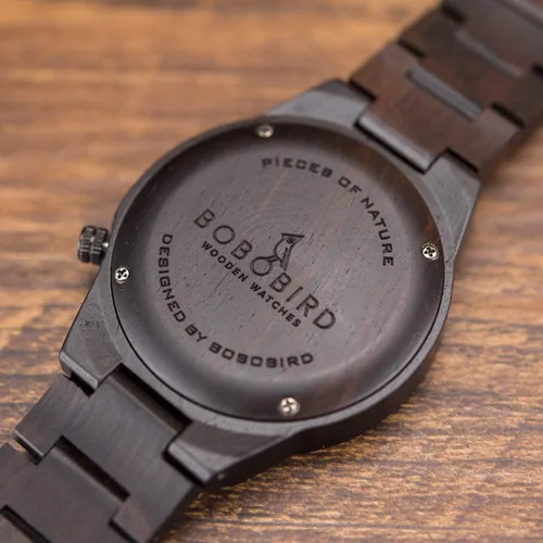Miniatura 7 de BOBO BIRD Relojes de madera con grabado único para hombre, correa de madera de lujo con caja de madera de bambú