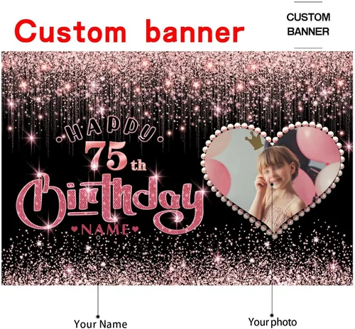 Miniatura 2 de Cartel personalizable de decoración de feliz cumpleaños número 100 de oro rosa - Personalización de fondo de fotos de gran tamaño - Admite fotos