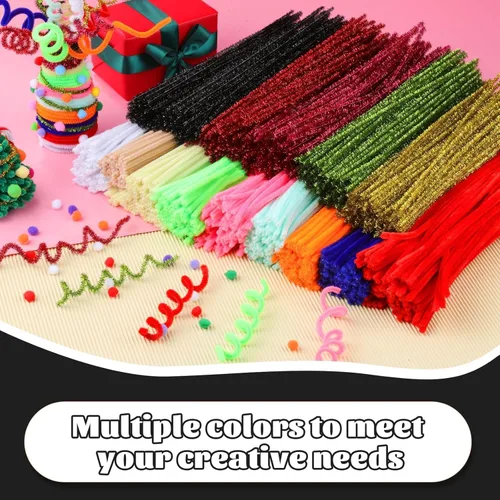 Miniatura 7 de Giwrmu 100 Piezas de Limpiapipas con Tallo de Chenilla, Limpiapipas Negros para el Cabello, Palos Peludos para Suministros de Manualidades, negro