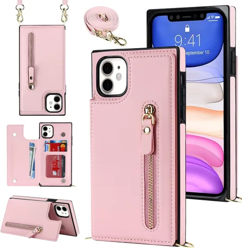 Miniatura 16 de Funda cruzada para teléfono iPhone 13 Pro Max de cuero con tarjetero, funda protectora extraíble, correa de cuero ajustable con botón, compatible