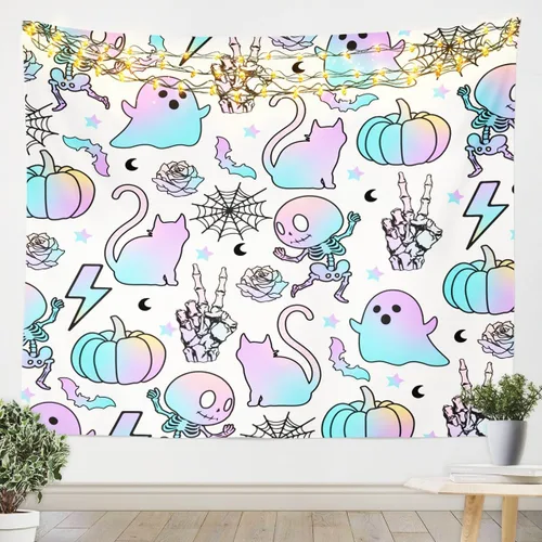 Miniatura 35 de Feelyou Halloween Wall Art for Bedroom Living Room Cartoon Ghost Tapestry Decoration for Kids Boys Girls Red Tapestry Wall Hanging Ghost Festival