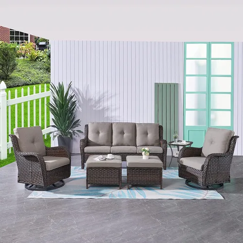 Miniatura 118 de HUMMUH Sillas Mecedoras Giratorias de Mimbre para Patio Exterior con Respaldo Alto, Sillas Deslizantes de Ratán PE, Juego de Muebles de Patio de 4