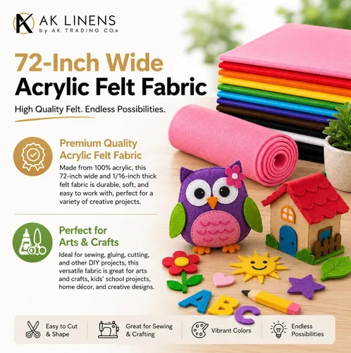 Miniatura 4 de AK Trading CO. Tela de fieltro acrílico de 72 pulgadas de ancho y 1/16 de pulgada de grosor para artes y manualidades, cojines y acolchado