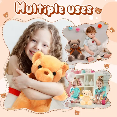 Miniatura 6 de HyDren 18 piezas de animales de peluche de oso a granel de 12 pulgadas, osos de felpa suave a granel, juguetes para niñas, niños, graduación, marrón