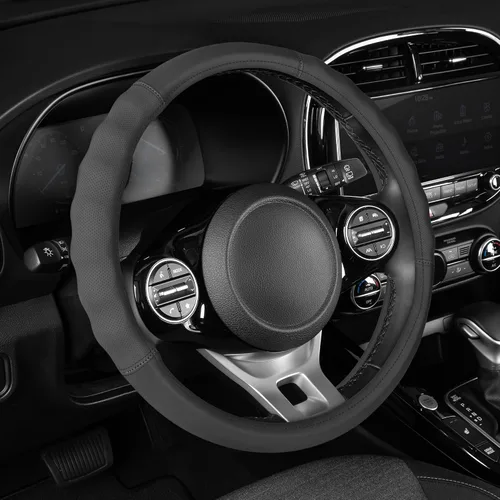 Miniatura 26 de Motor Trend GripDrive - Funda de cuero negro sintético para volante de automóvil, camión, camioneta, SUV, tamaño pequeño de 14 pulgadas, funda