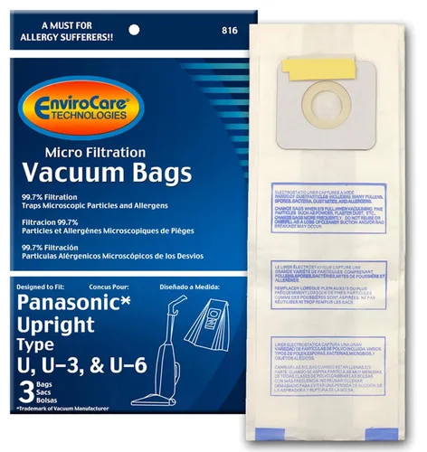 EnviroCare Bolsas de polvo para aspiradora de microfiltración de repuesto hechas para adaptarse a Panasonic tipos 3, U-6, paquete de 3