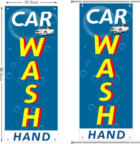 Miniatura 2 de Cartel de lavado de autos extra grande, 96.5 x 37.4 pulgadas duradero para lavado de autos (mano) para interiores y exteriores con cuerda