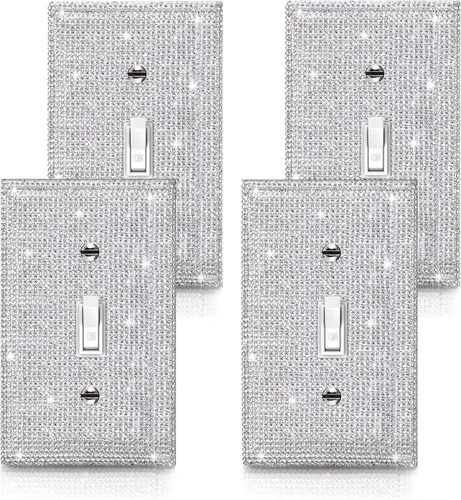 Miniatura 10 de 4 piezas de cubierta de placa de pared de diamantes de imitación de plata brillante 1 Gang cubierta decorativa interruptor de diamantes de imitación