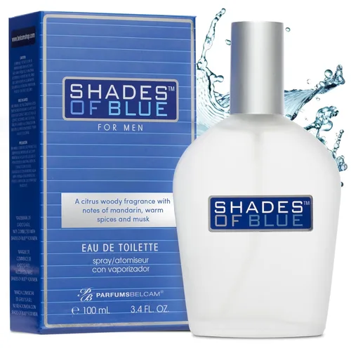 PB ParfumsBelcam Shades of Blue Eau de Toilette en espray para hombres – Colonia de cítricos frescos y madera con mandarina, especias cálidas y