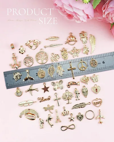 Miniatura 2 de JIALEEY Venta al por mayor a granel 50 piezas mezcladas de oro encantos colgantes DIY para collar pulsera joyería fabricación y artesanía, Zinc