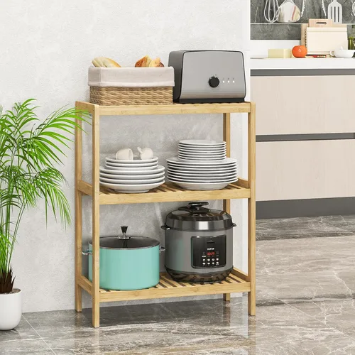 Miniatura 9 de estante de bambú para baño, soporte de almacenamiento multifuncional de 3 niveles, para baño, cocina y sala de estar, soporte para plantas y flores