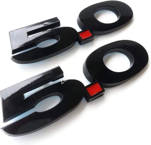 Miniatura 7 de 2 unidades (par) de placa de emblema para salpicadero lateral de puerta de 5.0 litros para Ford Mustang F150 GT - Negro completo (sin punto rojo)