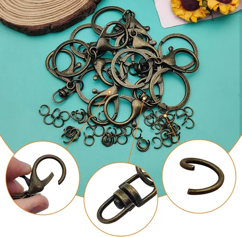 Miniatura 4 de 20 llaveros con cierre de langosta para hacer joyas, clips de gatillo giratorios de metal con cierres giratorios, clips de gancho, anillo de llavero