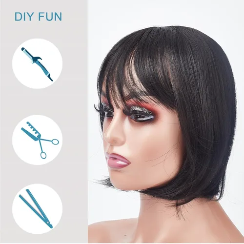 Miniatura 4 de NICENEEDED Flequillo con clip para mujer, extensiones de cabello con clip, flequillo de aire negro natural, flequillo de aire con flecos de tupé