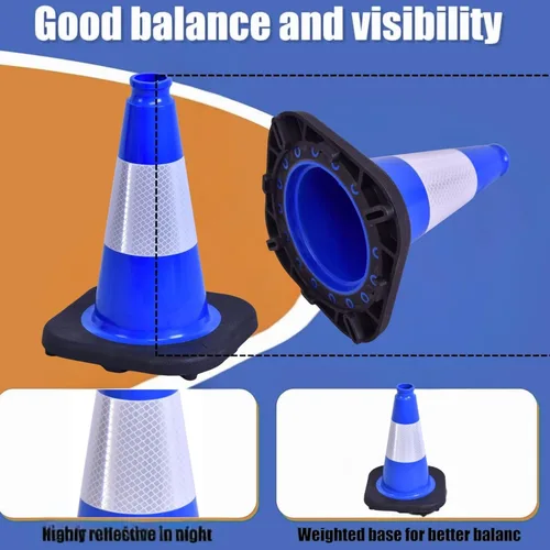 Miniatura 7 de BESEA Paquete de 4 conos de tráfico azules de 12 pulgadas con collar reflectante de 4 pulgadas, conos de seguridad de PVC resistentes con base