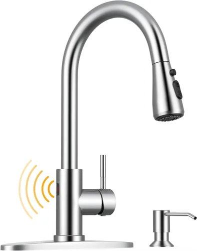 Miniatura 30 de WEWE Grifos de cocina con pulverizador desplegable, grifo de cocina de estilo granja en bronce cepillado con aceite, comercial, moderno, de arco