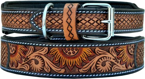 Miniatura 3 de Affilare Collar de perro de cuero estilo occidental diseño de flor de sol acolchado para 10AB122-XS