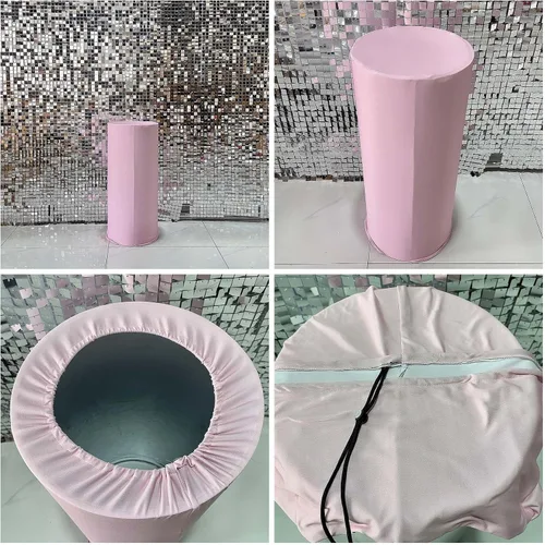 Miniatura 7 de Fundas de zócalo cilíndrico rosa para decoración de fiestas, fundas de pedestal para niñas, baby shower, fiesta de cumpleaños, banquete, boda