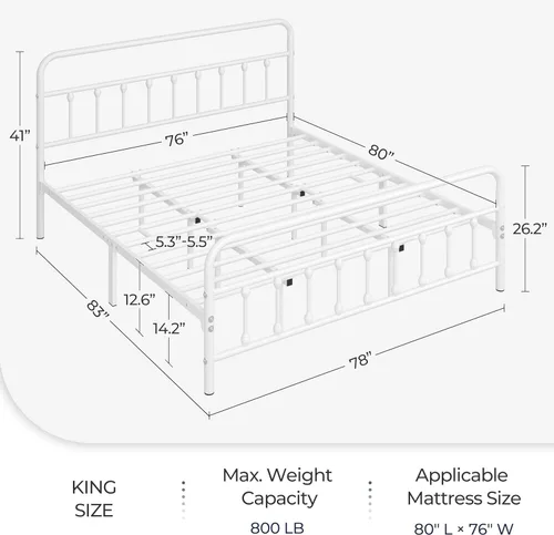 Miniatura 9 de Yaheetech Base de cama clásica de metal con base de colchón con estilo victoriano, cabecera, estribo, almacenamiento debajo de la cama, no necesita
