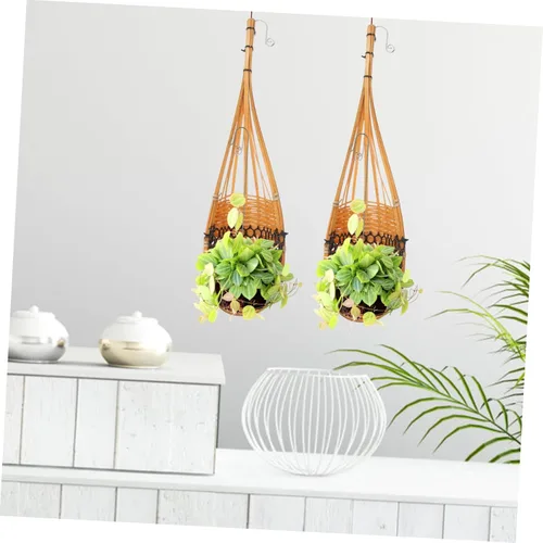 Miniatura 8 de Juego de 3 cestas tejidas colgantes con forma de cono de bambú para almacenamiento de plantas, decoración de jardín
