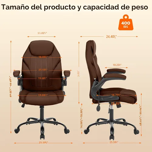 Miniatura 2 de Silla de escritorio de oficina, silla ergonómica para computadora con brazos abatibles acolchados y soporte lumbar ajustable, silla ejecutiva