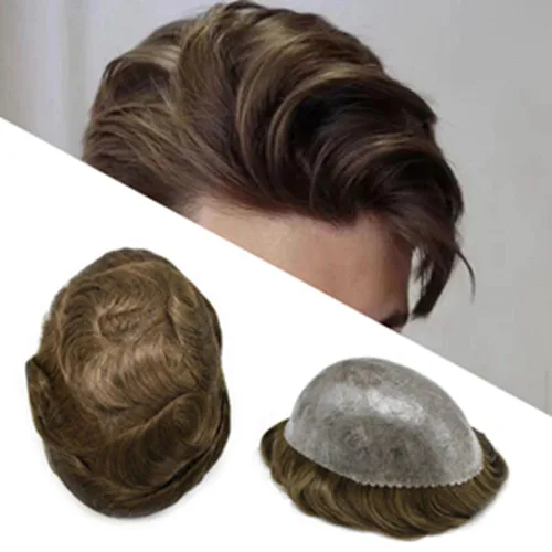Miniatura 45 de Toupee - Sistema de reemplazo de cabello humano para hombre, 0.004 in, inyectado, piel de polietileno, piezas de pelo para hombre, 6 x 8 pulgadas