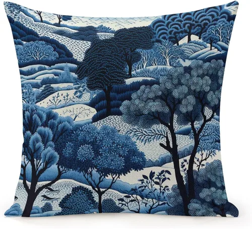 Miniatura 13 de Fundas de almohada chinoiserie verde turquesa floral y pájaro con cremallera de 16 x 16 pulgadas, fundas de almohada de lino para sofá, dormitorio