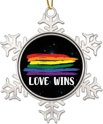 Miniatura 10 de Mama Bear Always and Forever - Adornos de Navidad LGBT para niños, regalo del mes del orgullo, orgullo lesbiano, recuerdo de Navidad, copos de nieve