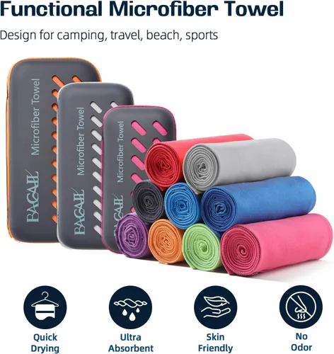 Miniatura 2 de BAGAIL - Toalla de camping con funda de EVA, toalla de viaje de microfibra compacta y ultrasuave, toalla de viaje súper absorbente y ligera de Gris