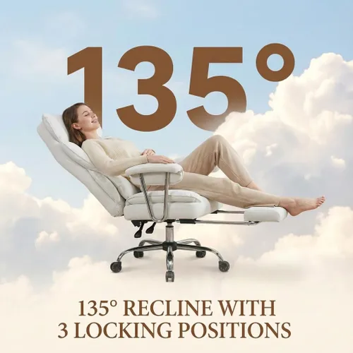 Miniatura 6 de Silla de oficina grande y alta de 400 libras, silla de escritorio ejecutiva resistente con reposapiés, silla ergonómica de piel sintética con Blanco
