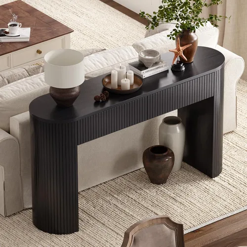 Miniatura 7 de Mesa consola de 55 pulgadas con 2 cajones, mesas de entrada acanaladas con almacenamiento, mesa de sofá detrás del sofá, mesas de pasillo, mesa