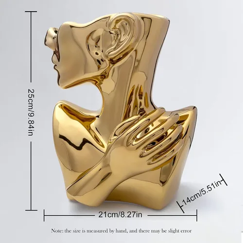 Miniatura 2 de GDYOOSHOW Jarrones faciales para flores, maceta de busto, jarrón de cerámica para exhibir joyas, color dorado, 9.84 pulgadas de alto, adecuado