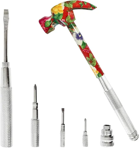 Martillo y destornillador con motivos florales 6 en 1, juego de herramientas todo en uno, el mejor regalo para cumpleaños, San Valentín, día de la