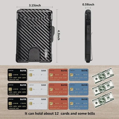 Miniatura 4 de umoven Cartera para hombre con clip para dinero, ranuras de cuero delgadas con bloqueo RFID, billetera minimalista plegable, Negro, Minimalista