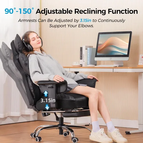 Miniatura 7 de COMHOMA Silla de oficina grande y alta, silla ergonómica para juegos con diseño de relieve de lujo con reposapiés, reposabrazos ajustables 03-space