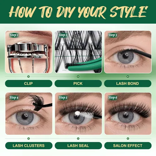 Miniatura 8 de KEYYOU Racimos de pestañas, 96 piezas de extensiones de pestañas DIY, rizado D de 16 mm, negro, realista, no irritante, fácil de colocar en casa