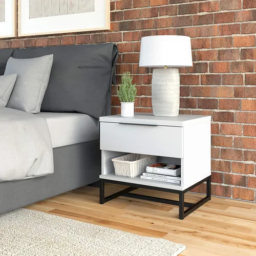 Miniatura 8 de Boyd Sleep Catania Mesita de noche con un cajón con estante de almacenamiento abierto: mesa auxiliar moderna para dormitorio, color negro