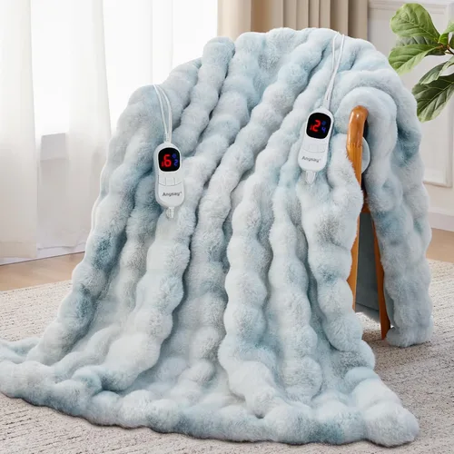 Miniatura 14 de Anysay Manta térmica con 1/2/4/6/8 horas de apagado automático, 10 niveles de calor, 50 x 60 pulgadas, acogedora manta eléctrica de piel de conejo