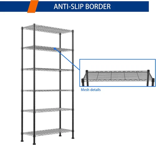Miniatura 7 de REGILLER Estantería de Almacenamiento de Metal de Alambre con Estantes Ajustables, Unidades de Estantería de Pie para Lavandería, Baño, Cocina, Negro