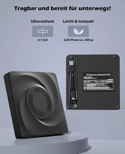Miniatura 6 de Wbacon Unidad externa de CD/DVD para portátil, unidad de DVD externa, reproductor de DVD, lector de CD portátil para portátil, grabadora de CD