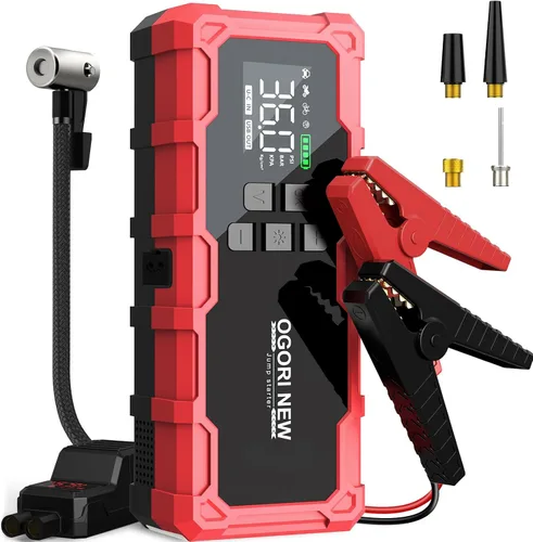 Miniatura 8 de Arrancador de 8000A con compresor de aire, 26800mAh 150PSI arrancador portátil de batería de automóvil (toda gasolina/16L diésel), 12V Supersafe