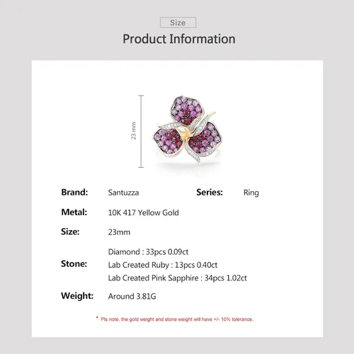 Miniatura 4 de Santuzza Anillo de oro macizo de 10 quilates con piedras preciosas para mujer